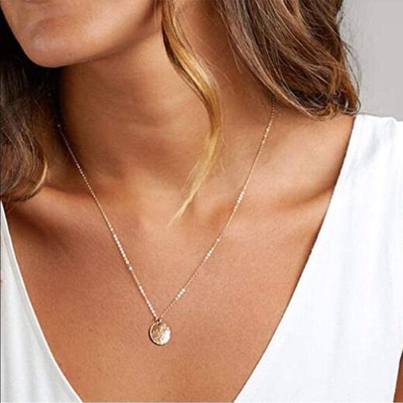 14K Gold Necklace Hammered Coin Chain Necklace - Picture 1 of 6